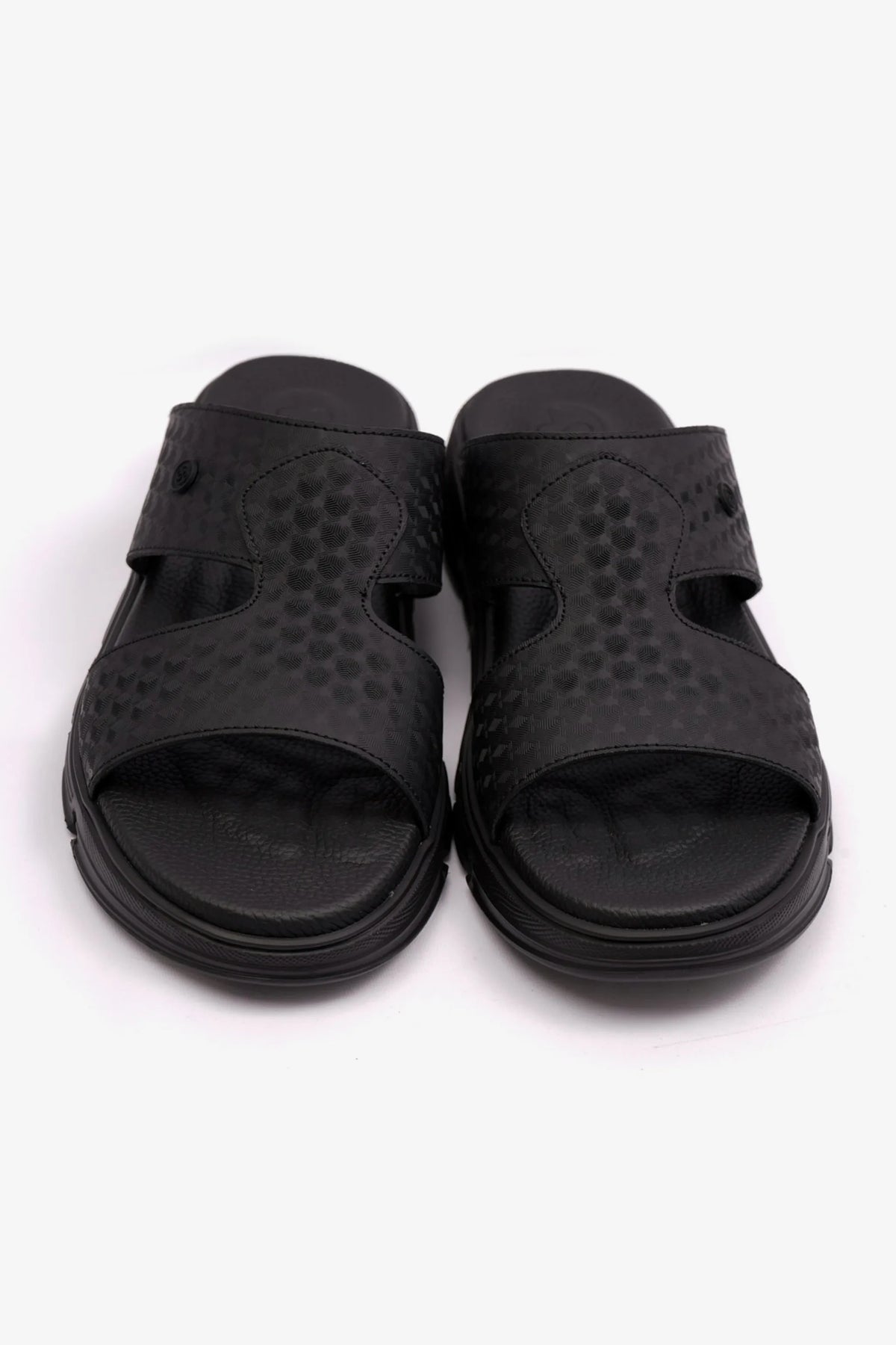 Comfort Plus Men's Embossed Arabic Leather Sandals Black MSDCP1005 - Sole Therapy