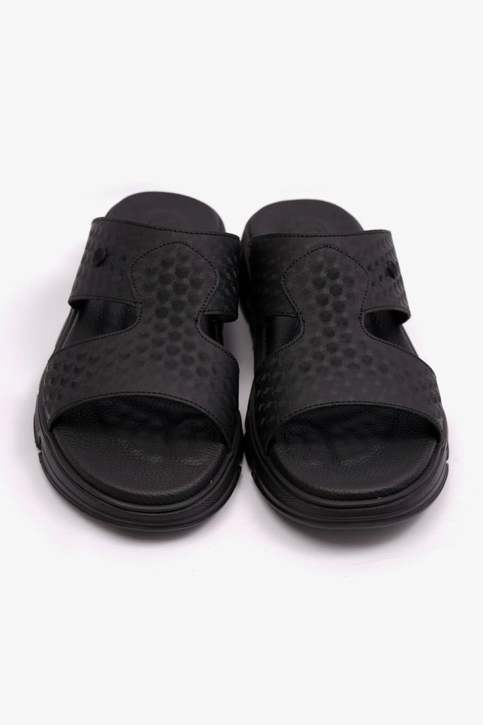 Comfort Plus Men's Embossed Arabic Leather Sandals Black MSDCP1005 - Sole Therapy