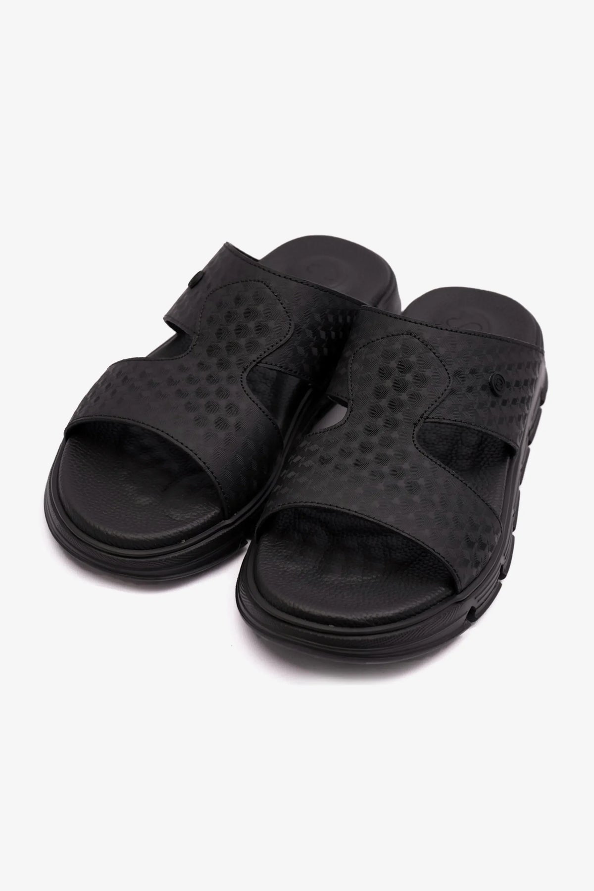 Comfort Plus Men's Embossed Arabic Leather Sandals Black MSDCP1005 - Sole Therapy