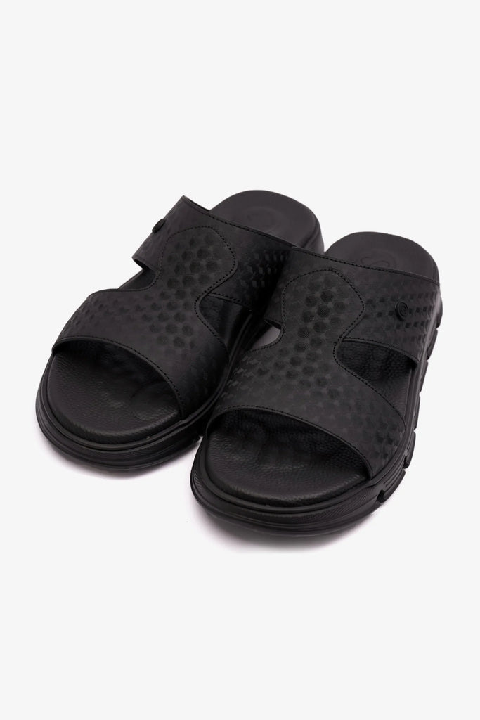 Comfort Plus Men's Embossed Arabic Leather Sandals Black MSDCP1005 - Sole Therapy
