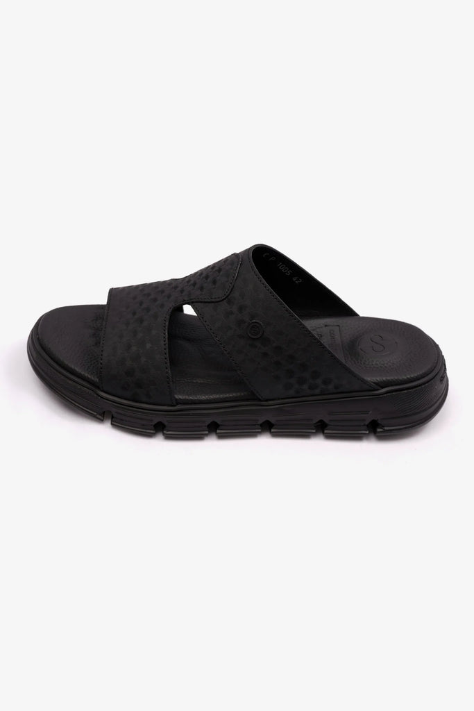 Comfort Plus Men's Embossed Arabic Leather Sandals Black MSDCP1005 - Sole Therapy