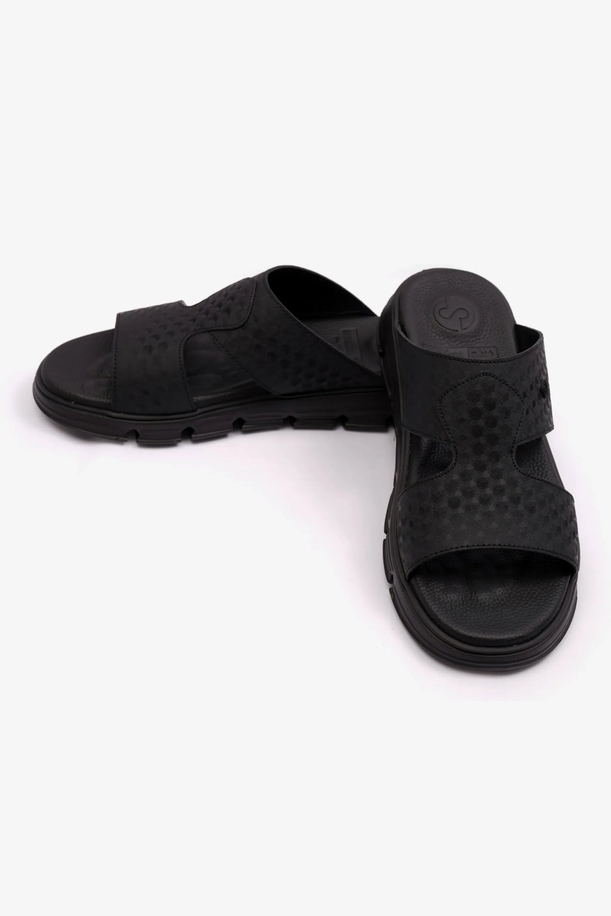 Comfort Plus Men's Embossed Arabic Leather Sandals Black MSDCP1005 - Sole Therapy