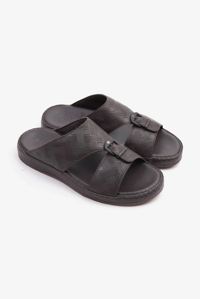 Comfort Plus Men's Embossed Arabic Leather Sandals Brown MSDCP3001 - Sole Therapy