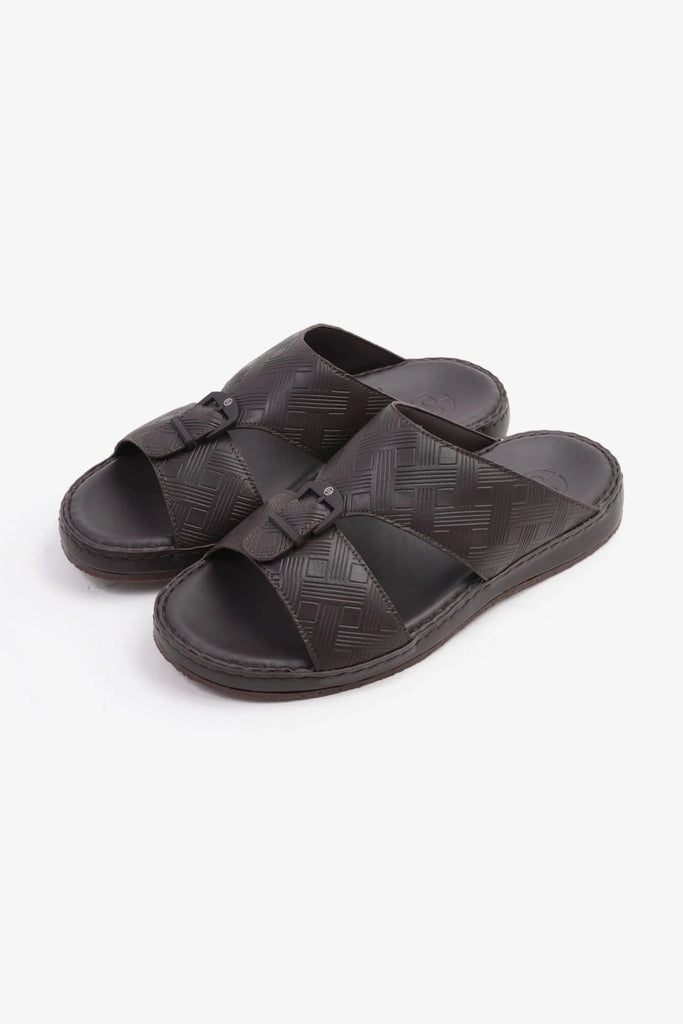 Comfort Plus Men's Embossed Arabic Leather Sandals Brown MSDCP3001 - Sole Therapy