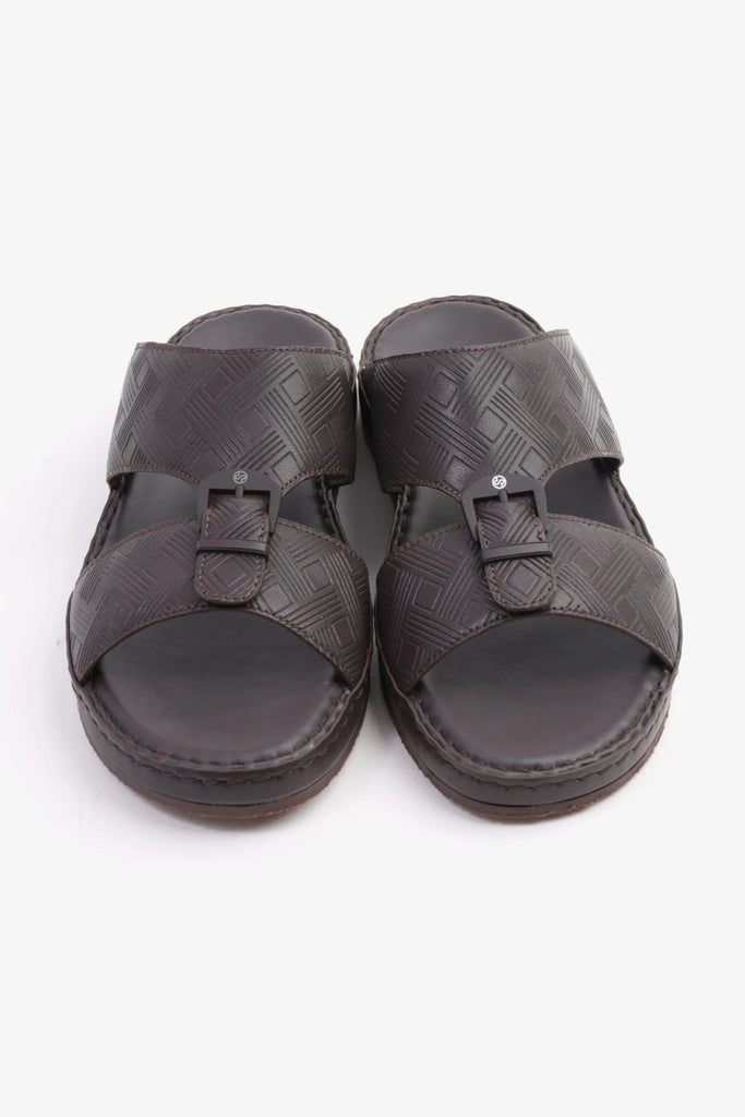 Comfort Plus Men's Embossed Arabic Leather Sandals Brown MSDCP3001 - Sole Therapy