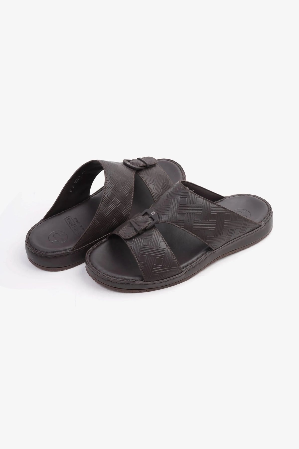 Comfort Plus Men's Embossed Arabic Leather Sandals Brown MSDCP3001 - Sole Therapy