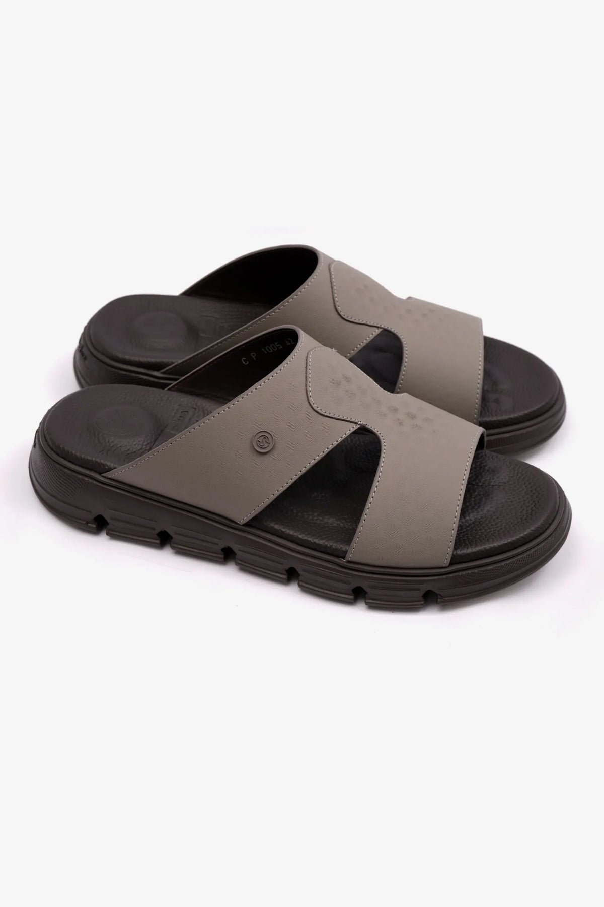 Comfort Plus Men's Embossed Arabic Leather Sandals Stone MSDCP1005 - Sole Therapy