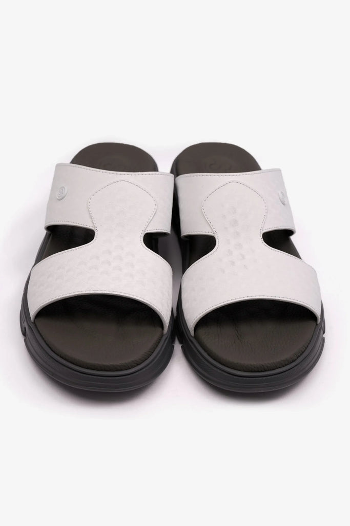 Comfort Plus Men's Embossed Arabic Leather Sandals White MSDCP1005 - Sole Therapy