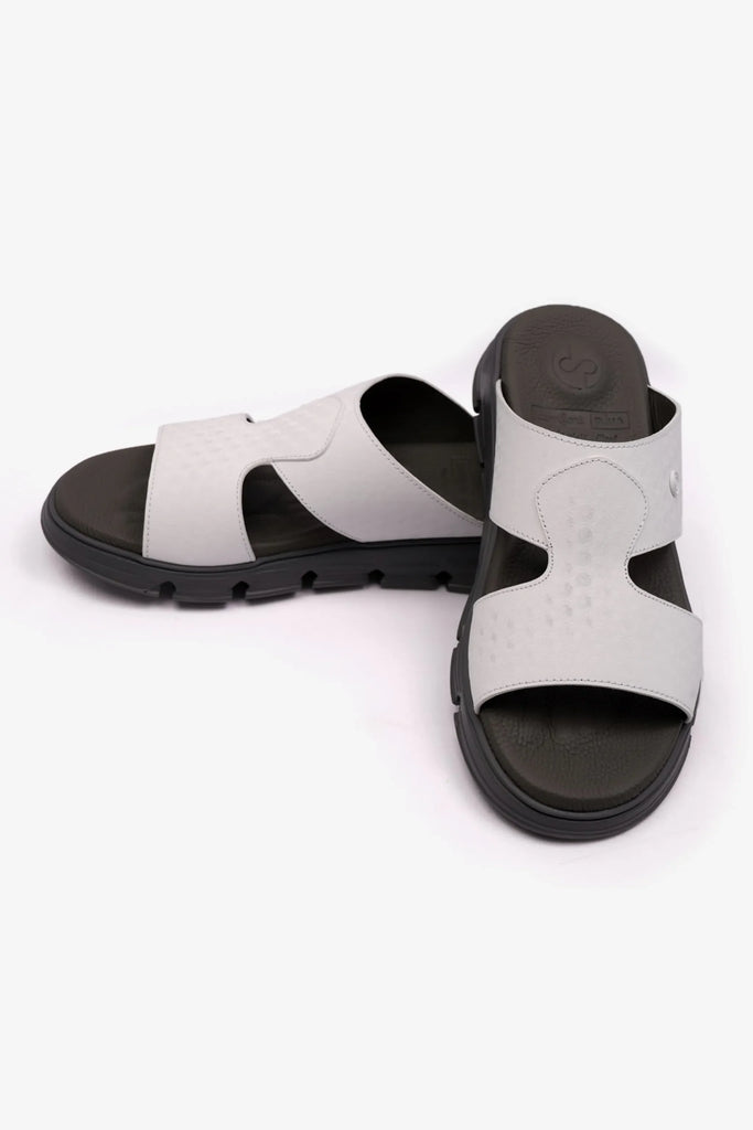Comfort Plus Men's Embossed Arabic Leather Sandals White MSDCP1005 - Sole Therapy