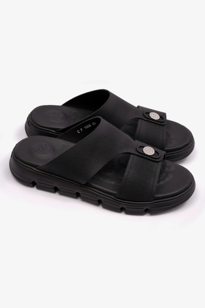 Comfort Plus Men's Embossed Leather Arabic Sandals Black MSDCP1006 - Sole Therapy