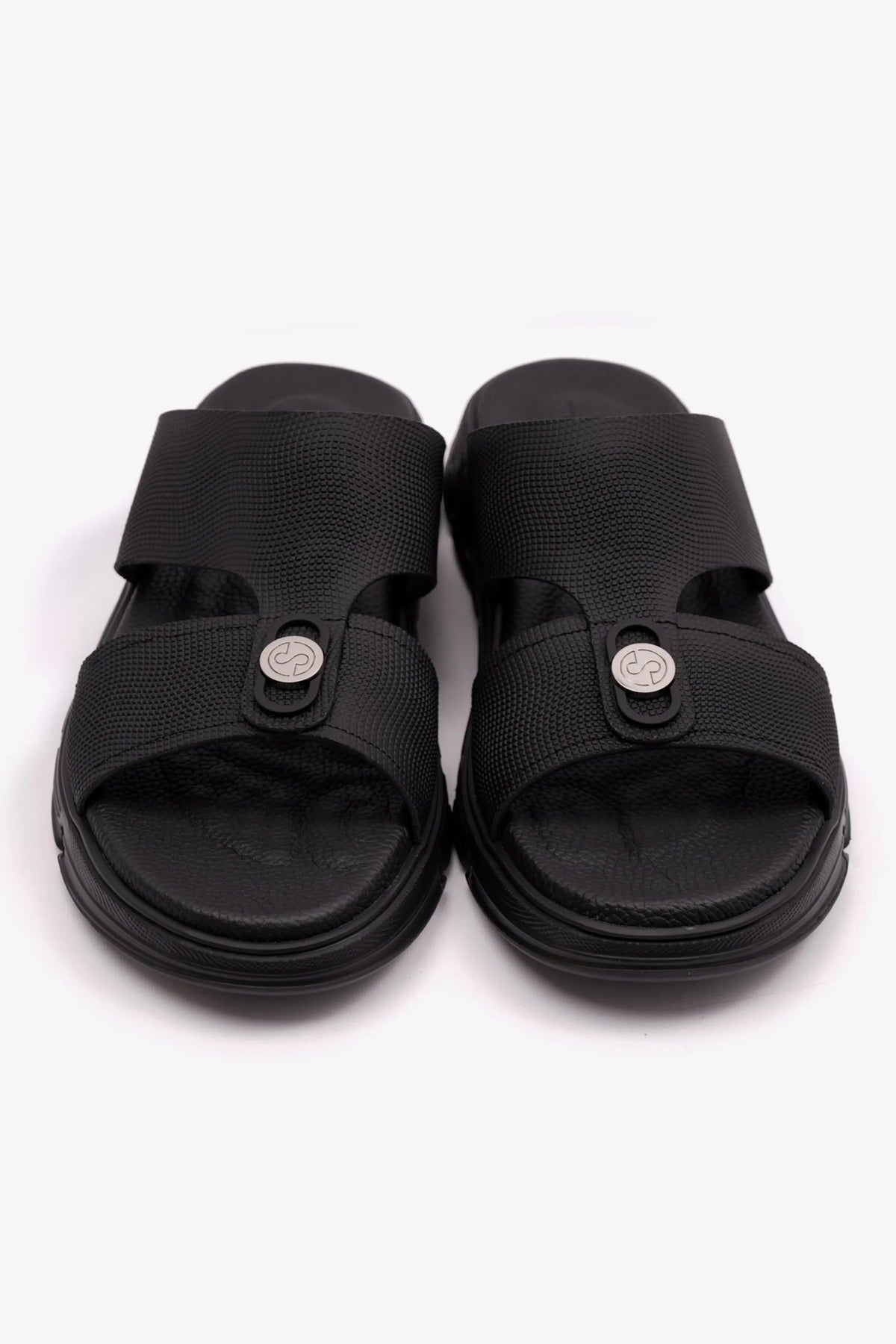 Comfort Plus Men's Embossed Leather Arabic Sandals Black MSDCP1006 - Sole Therapy