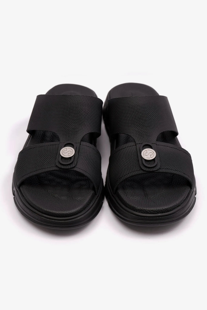 Comfort Plus Men's Embossed Leather Arabic Sandals Black MSDCP1006 - Sole Therapy