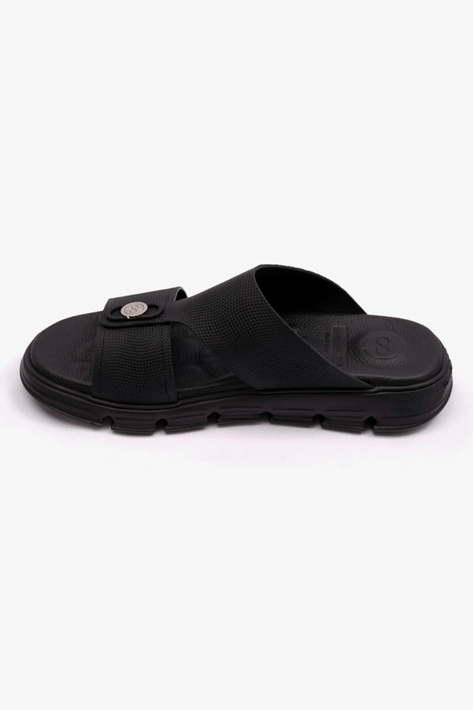 Comfort Plus Men's Embossed Leather Arabic Sandals Black MSDCP1006 - Sole Therapy