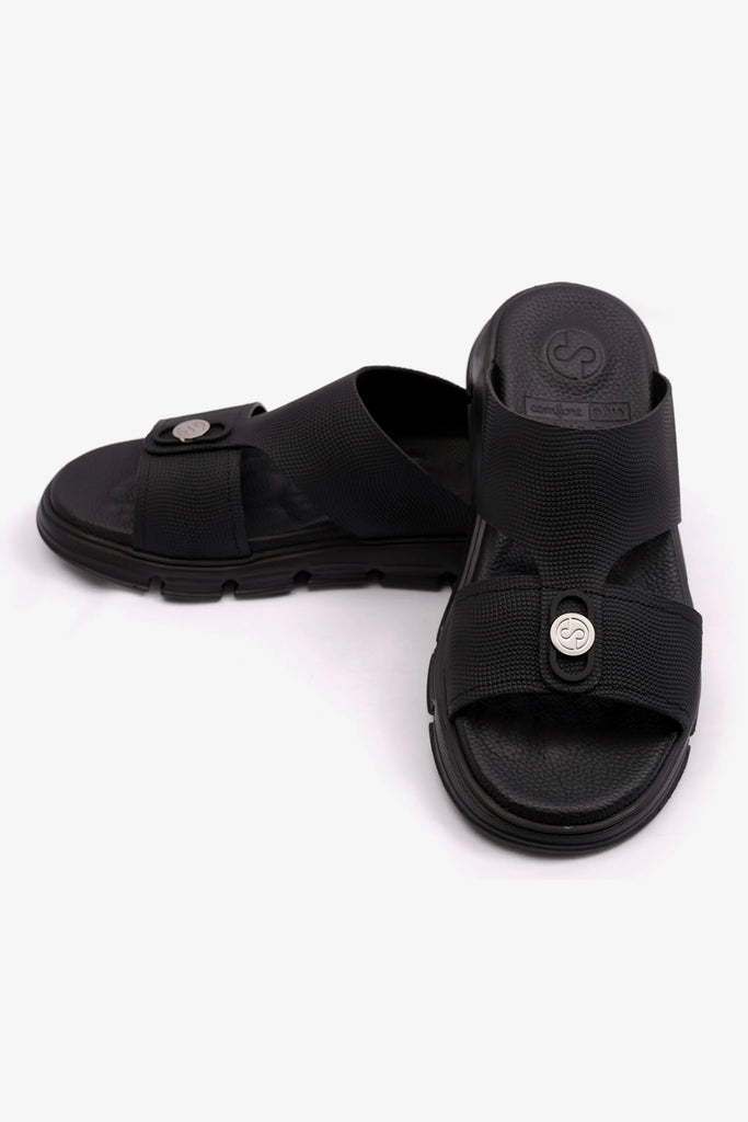 Comfort Plus Men's Embossed Leather Arabic Sandals Black MSDCP1006 - Sole Therapy