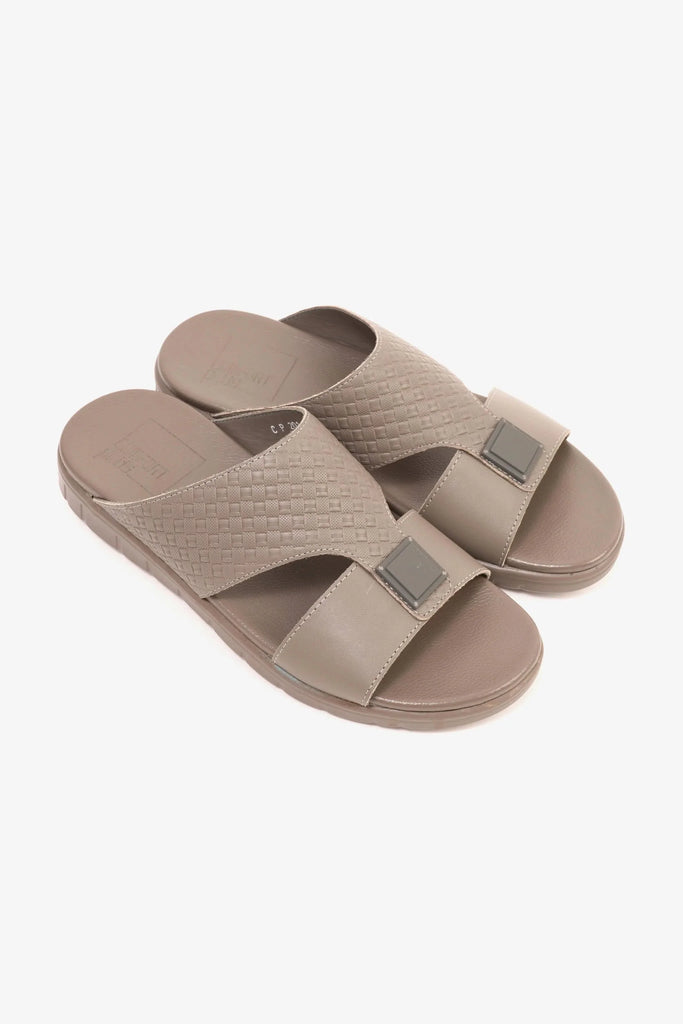 Comfort Plus Men's Embossed Leather Arabic Sandals Stone MSDCP201 - Sole Therapy