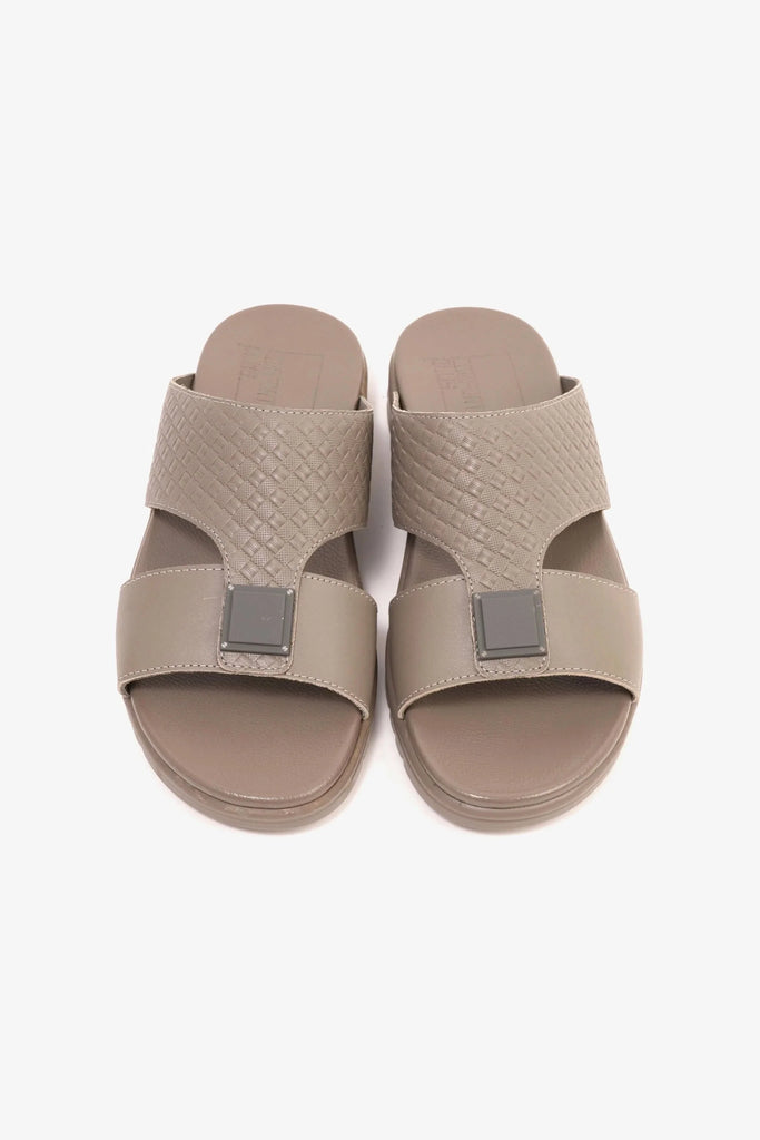 Comfort Plus Men's Embossed Leather Arabic Sandals Stone MSDCP201 - Sole Therapy