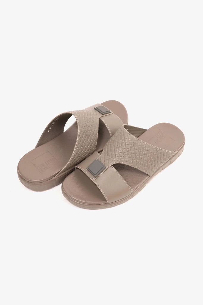 Comfort Plus Men's Embossed Leather Arabic Sandals Stone MSDCP201 - Sole Therapy