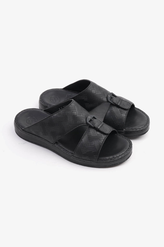 Comfort Plus Men's Embossed Leather Handstitched Arabic Sandals Black MSDCP3001 - Sole Therapy