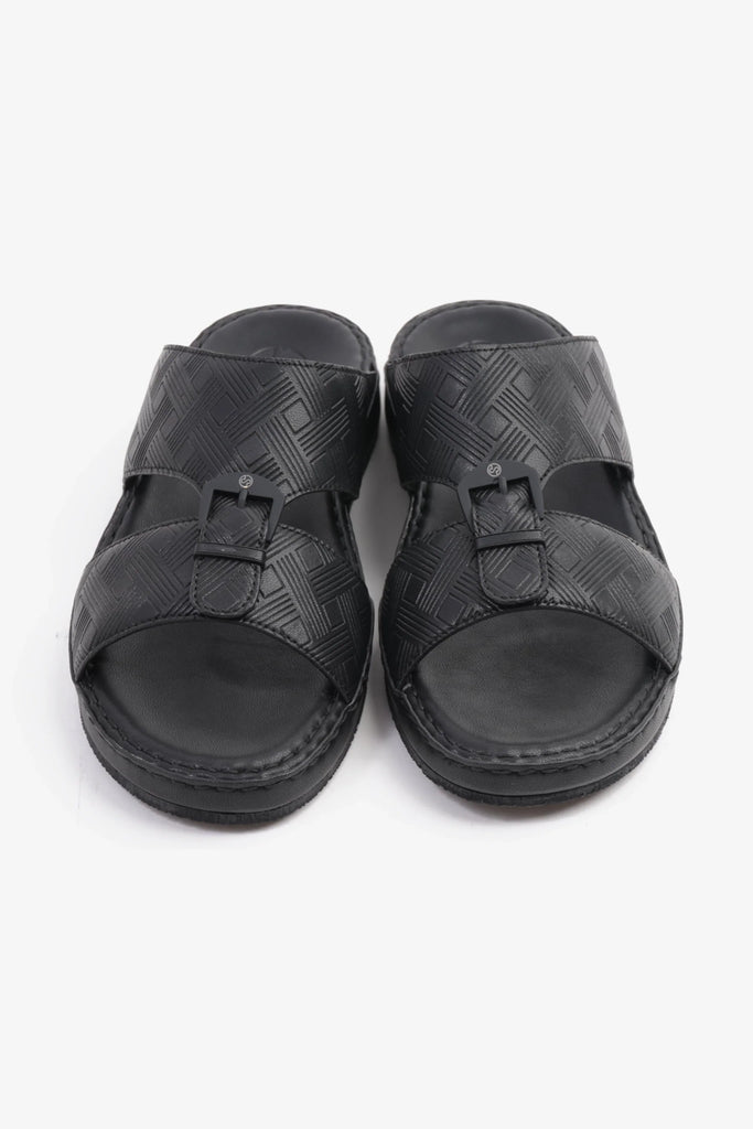 Comfort Plus Men's Embossed Leather Handstitched Arabic Sandals Black MSDCP3001 - Sole Therapy
