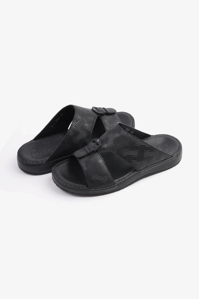 Comfort Plus Men's Embossed Leather Handstitched Arabic Sandals Black MSDCP3001 - Sole Therapy