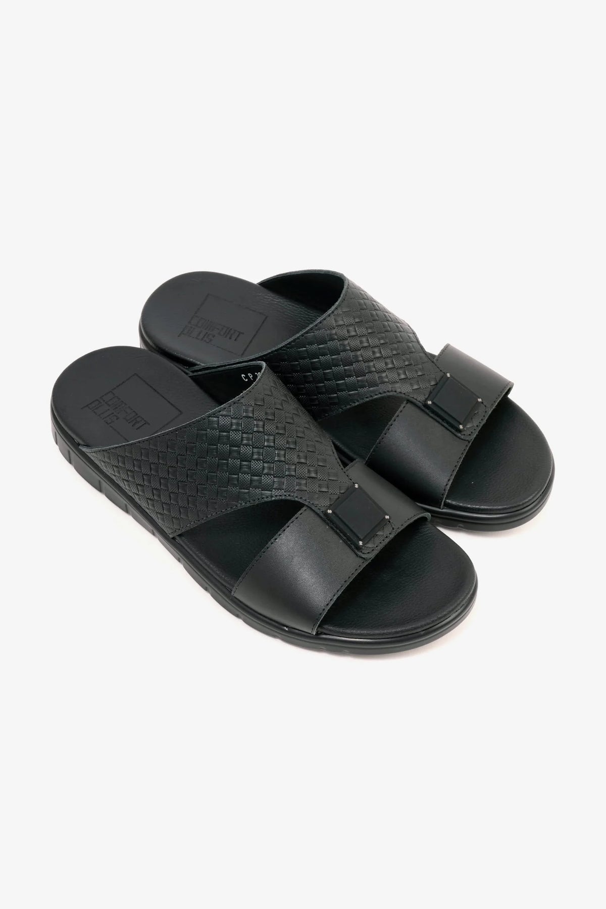 Comfort Plus Men's Embossed Leather Sandals Black MSDCP201 - Sole Therapy