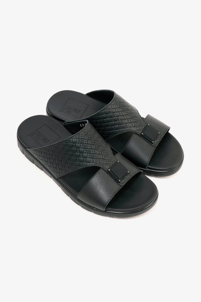 Comfort Plus Men's Embossed Leather Sandals Black MSDCP201 - Sole Therapy