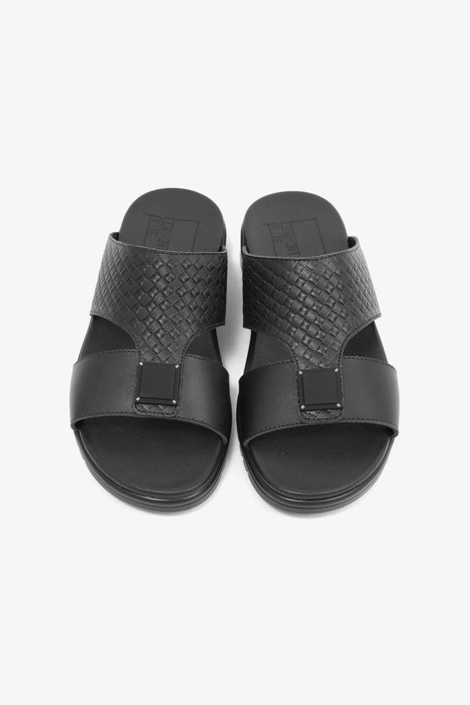 Comfort Plus Men's Embossed Leather Sandals Black MSDCP201 - Sole Therapy