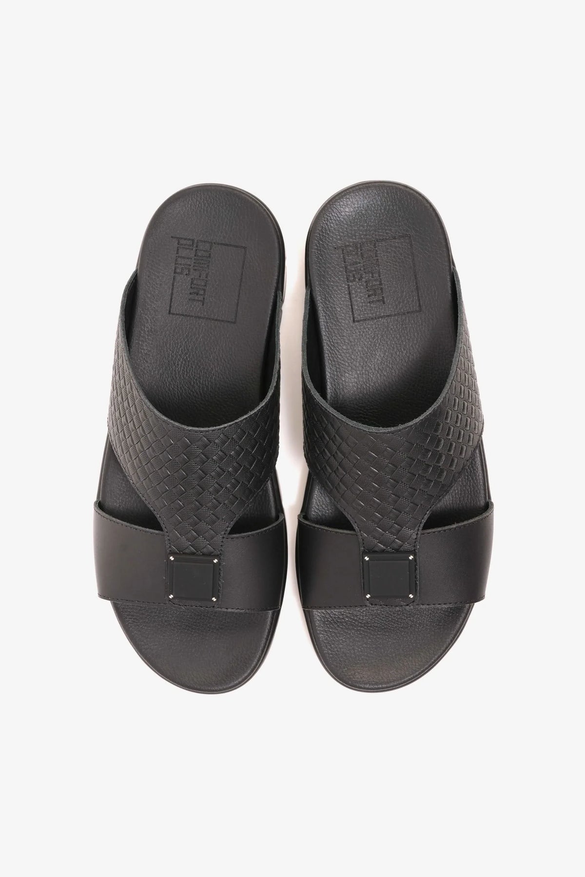 Comfort Plus Men's Embossed Leather Sandals Black MSDCP201 - Sole Therapy