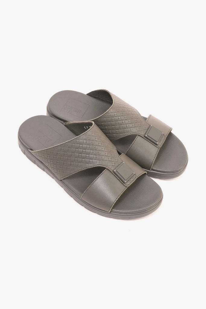 Comfort Plus Men's Embossed Leather Sandals Grey MSDCP201 - Sole Therapy