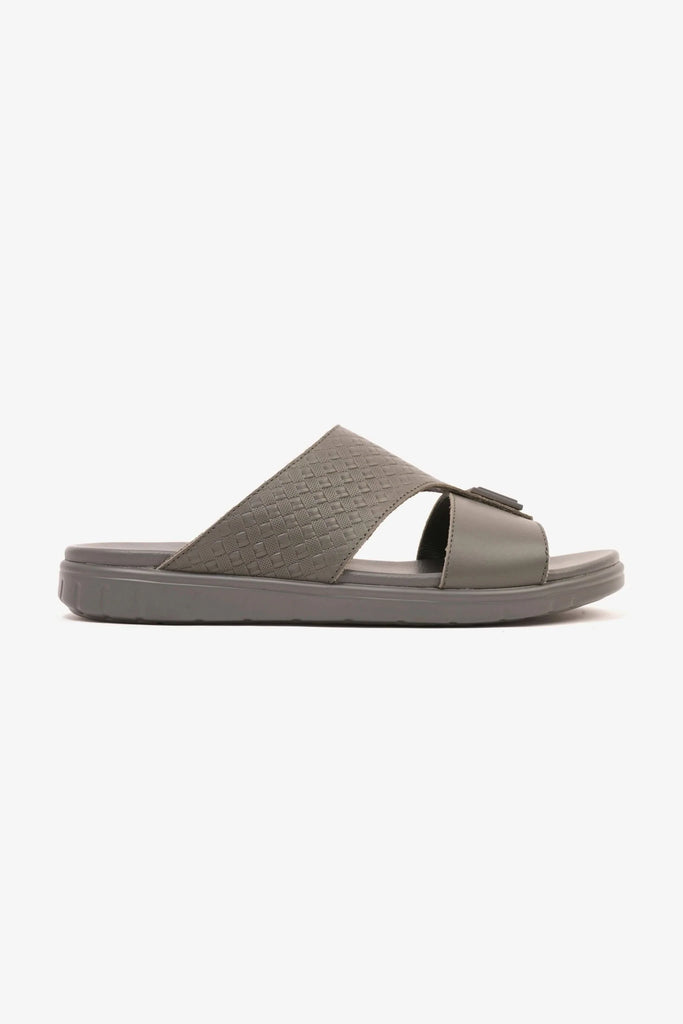 Comfort Plus Men's Embossed Leather Sandals Grey MSDCP201 - Sole Therapy