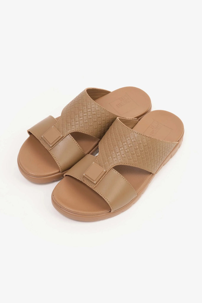 Comfort Plus Men's Embossed Leather Sandals Olive Brown MSDCP201 - Sole Therapy
