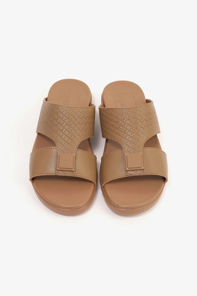 Comfort Plus Men's Embossed Leather Sandals Olive Brown MSDCP201 - Sole Therapy