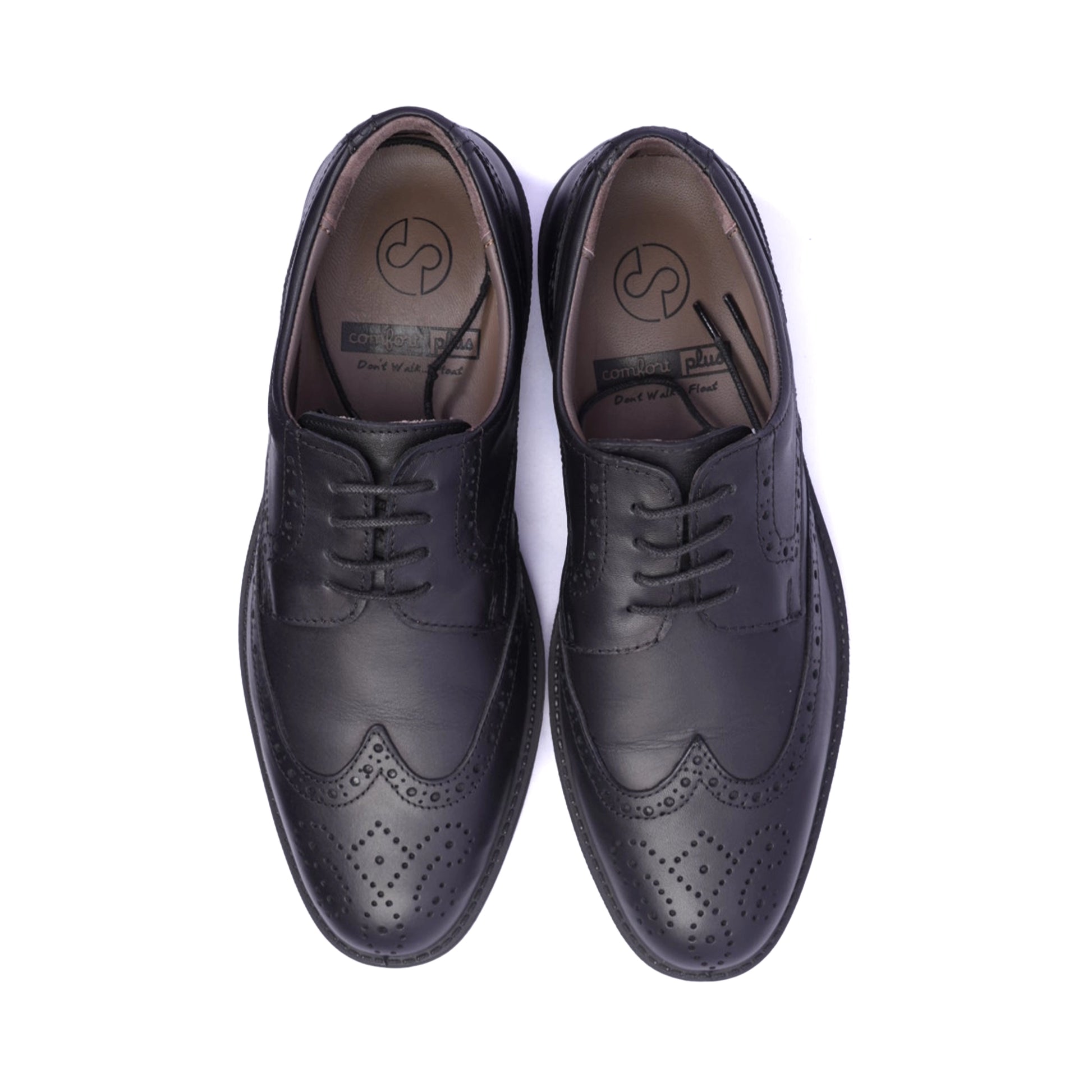 Comfort Plus Men's Leather Brogue Shoes Black - Sole Therapy
