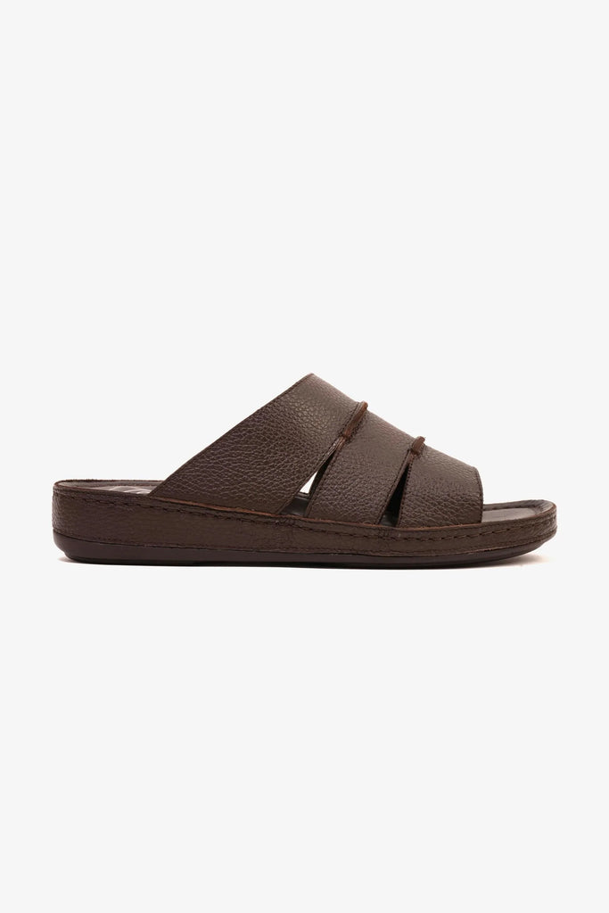 Comfort Plus Men's Leather Slide Sandals Brown MSDCP6614 - Sole Therapy