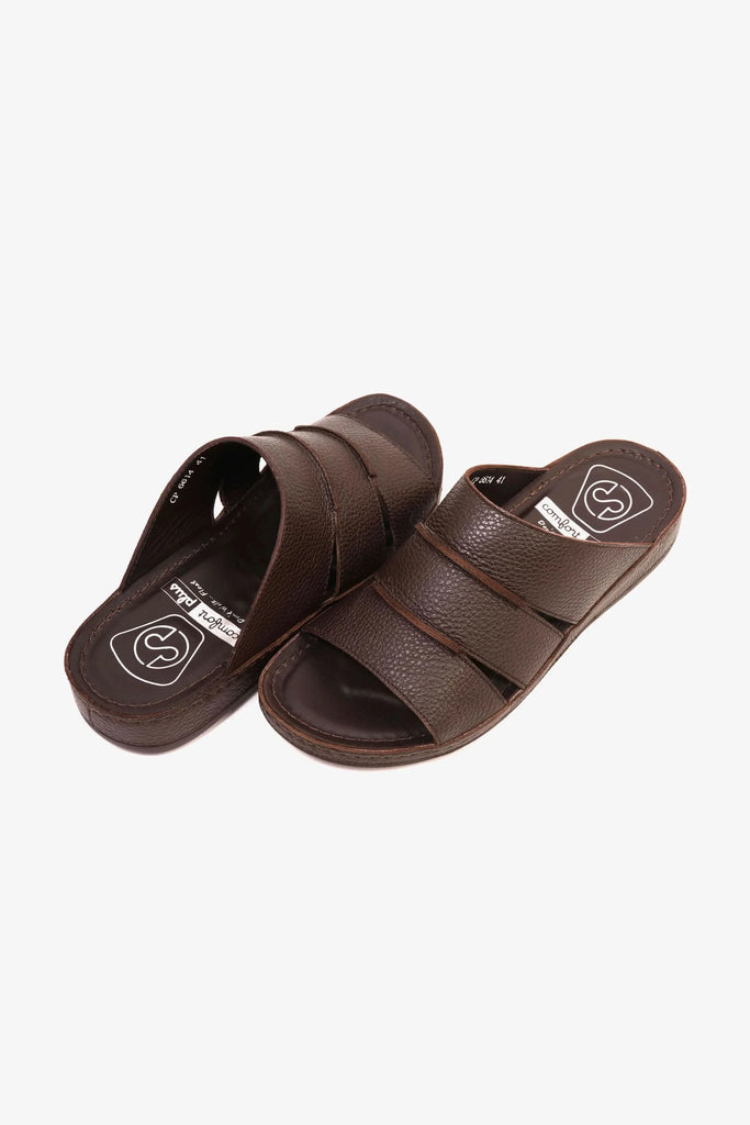 Comfort Plus Men's Leather Slide Sandals Brown MSDCP6614 - Sole Therapy