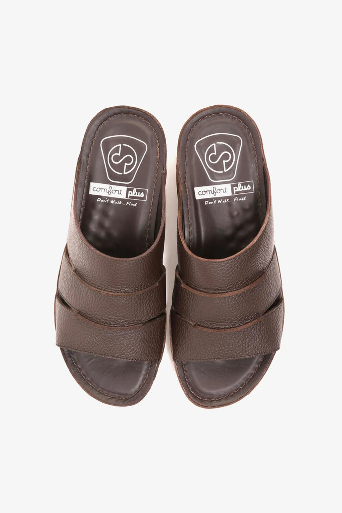 Comfort Plus Men's Leather Slide Sandals Brown MSDCP6614 - Sole Therapy