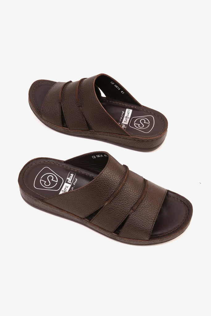 Comfort Plus Men's Leather Slide Sandals Brown MSDCP6614 - Sole Therapy