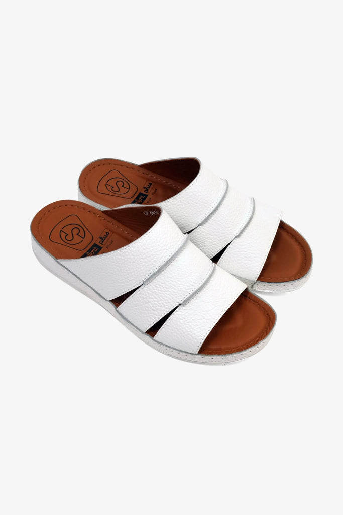 Comfort Plus Men's Leather Slide Sandals White MSDCP6614 - Sole Therapy