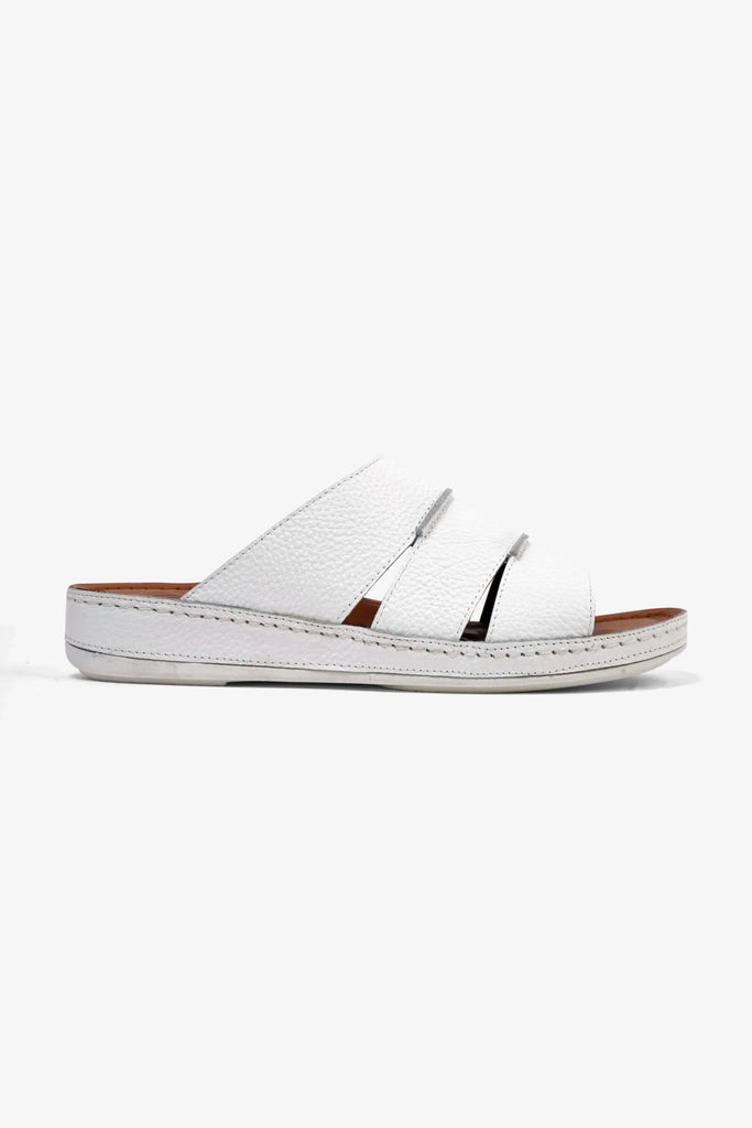 Comfort Plus Men's Leather Slide Sandals White MSDCP6614 - Sole Therapy
