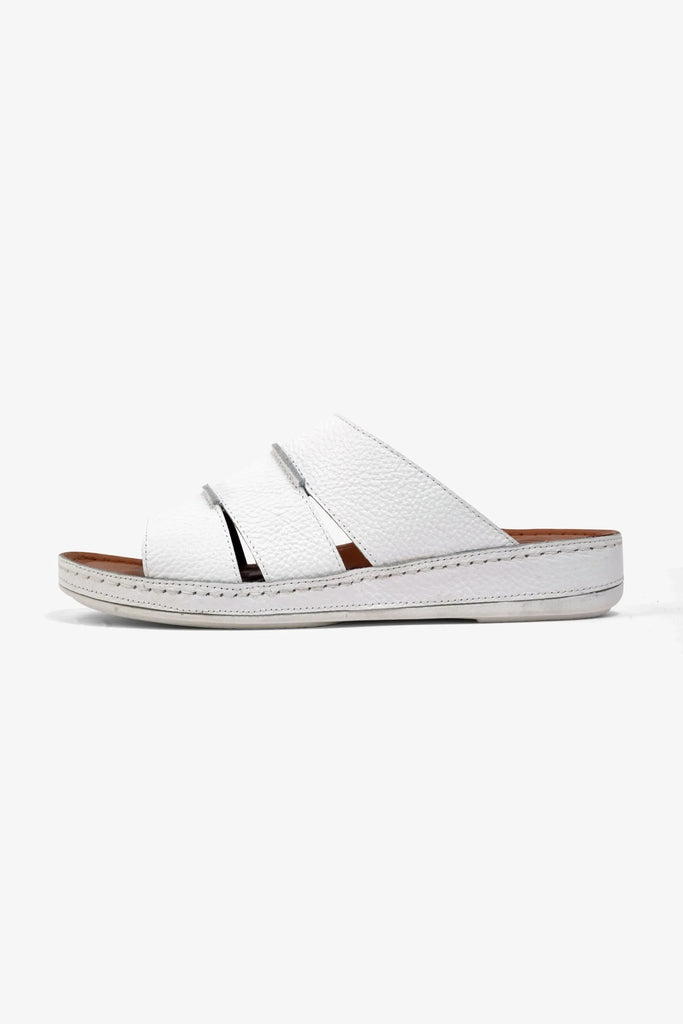 Comfort Plus Men's Leather Slide Sandals White MSDCP6614 - Sole Therapy