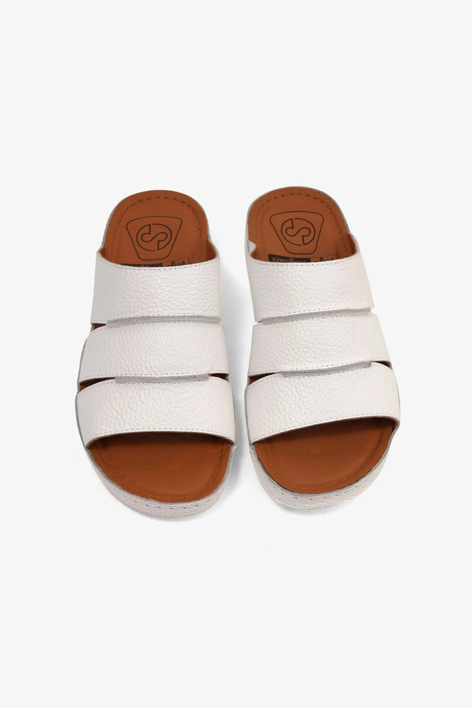 Comfort Plus Men's Leather Slide Sandals White MSDCP6614 - Sole Therapy
