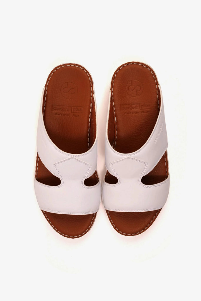 Comfort Plus Men's Luxurious Leather Sandals White MSDCP7012 - Sole Therapy