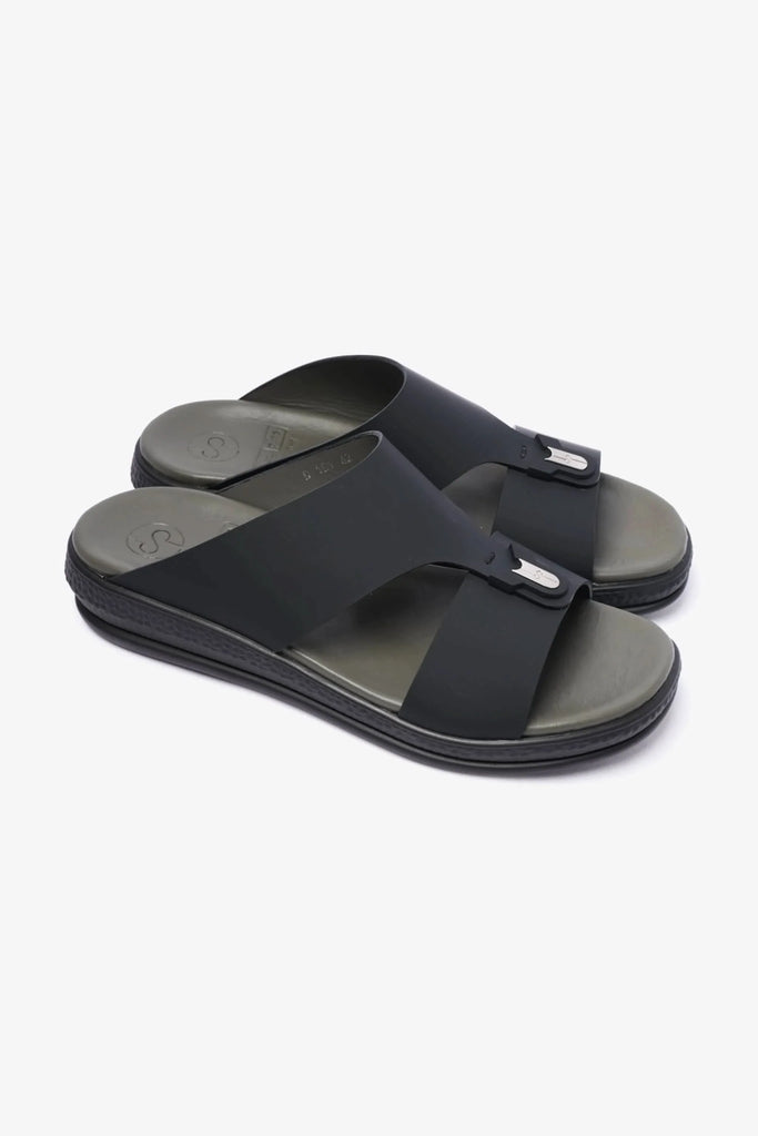 Comfort Plus Men's Matte Leather Buckle Sandals Black MSDCPD101 - Sole Therapy