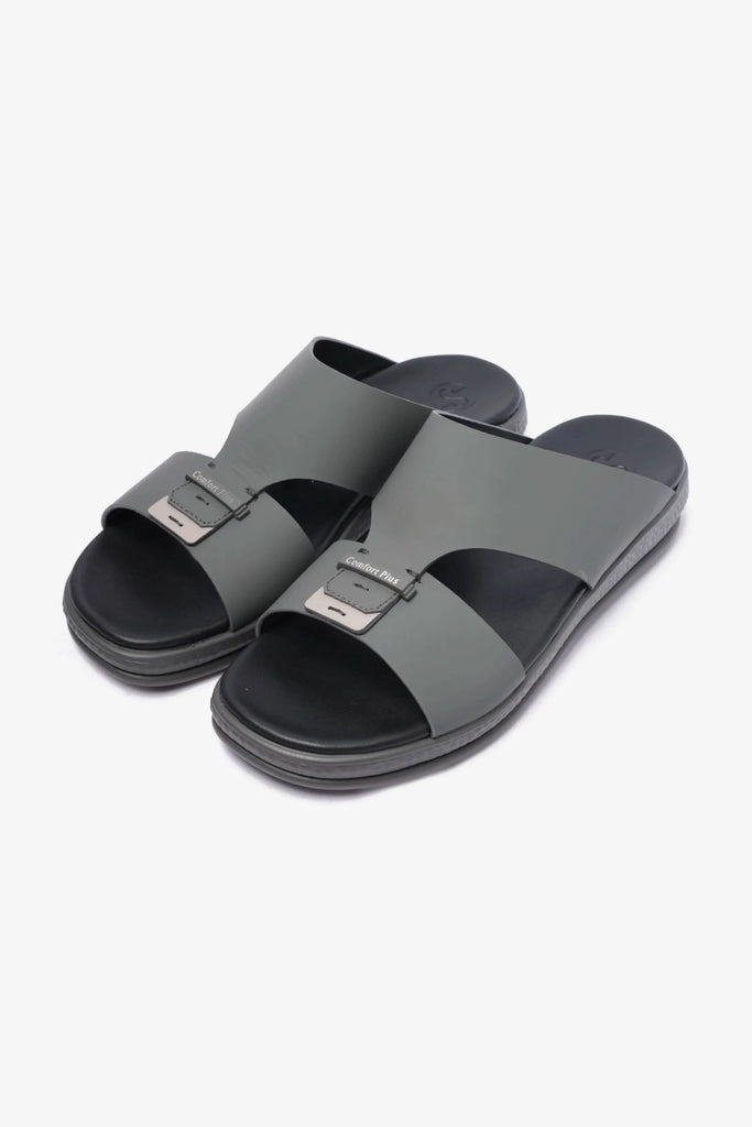 Comfort Plus Men's Matte Leather Buckle Sandals Grey MSDCPD102 - Sole Therapy