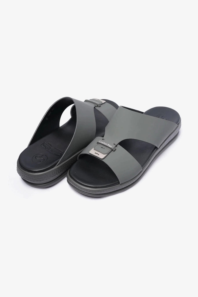 Comfort Plus Men's Matte Leather Buckle Sandals Grey MSDCPD102 - Sole Therapy