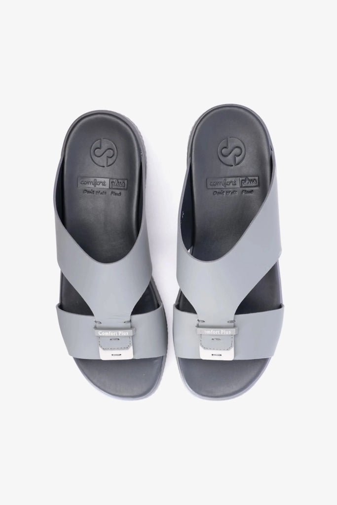 Comfort Plus Men's Matte Leather Buckle Sandals Grey MSDCPD102 - Sole Therapy