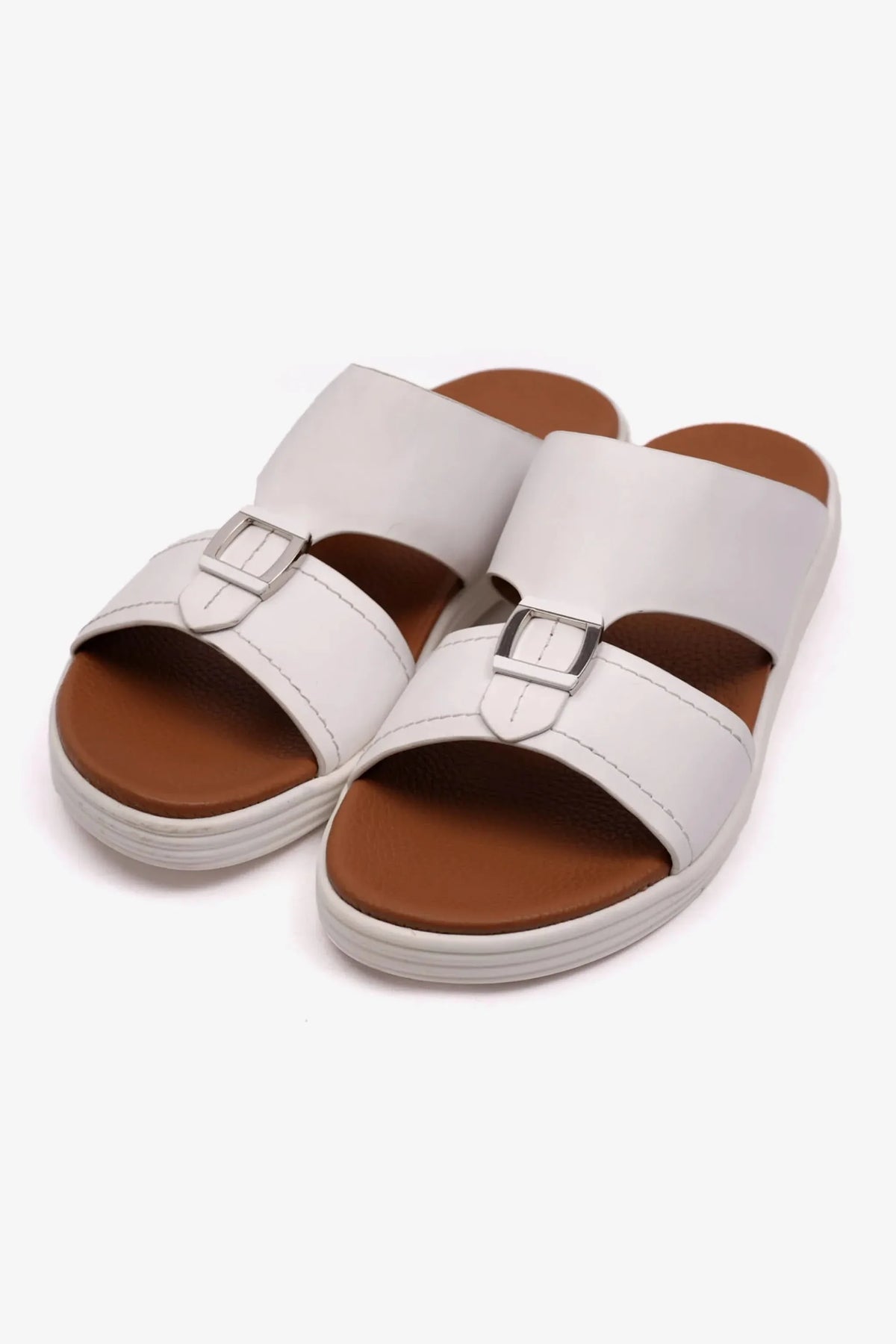 Comfort Plus Men's Matte Leather Stylish Sandals White MSDCPFAR602 - Sole Therapy