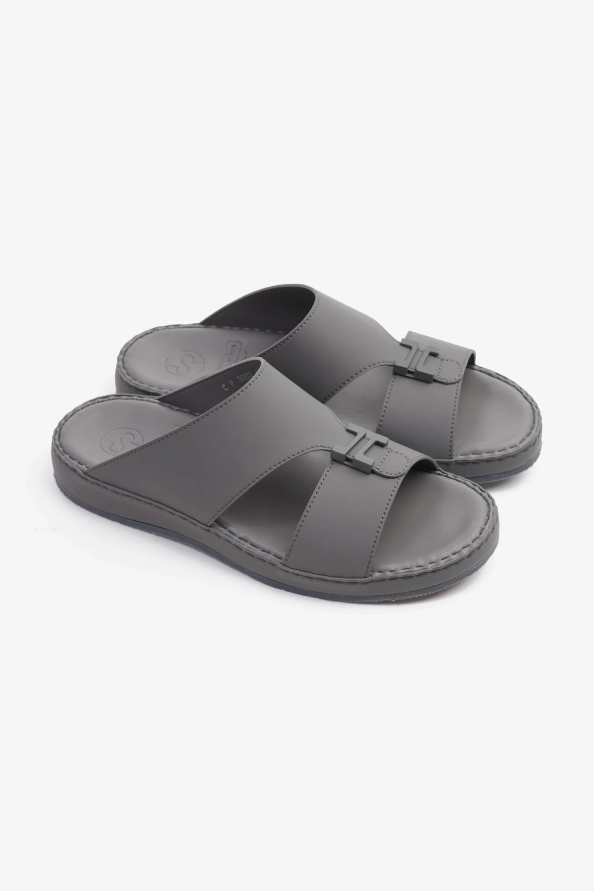 Comfort Plus Men's Matte Leather Stylish Trim Arabic Sandals Dark Grey MSDCP3002 - Sole Therapy