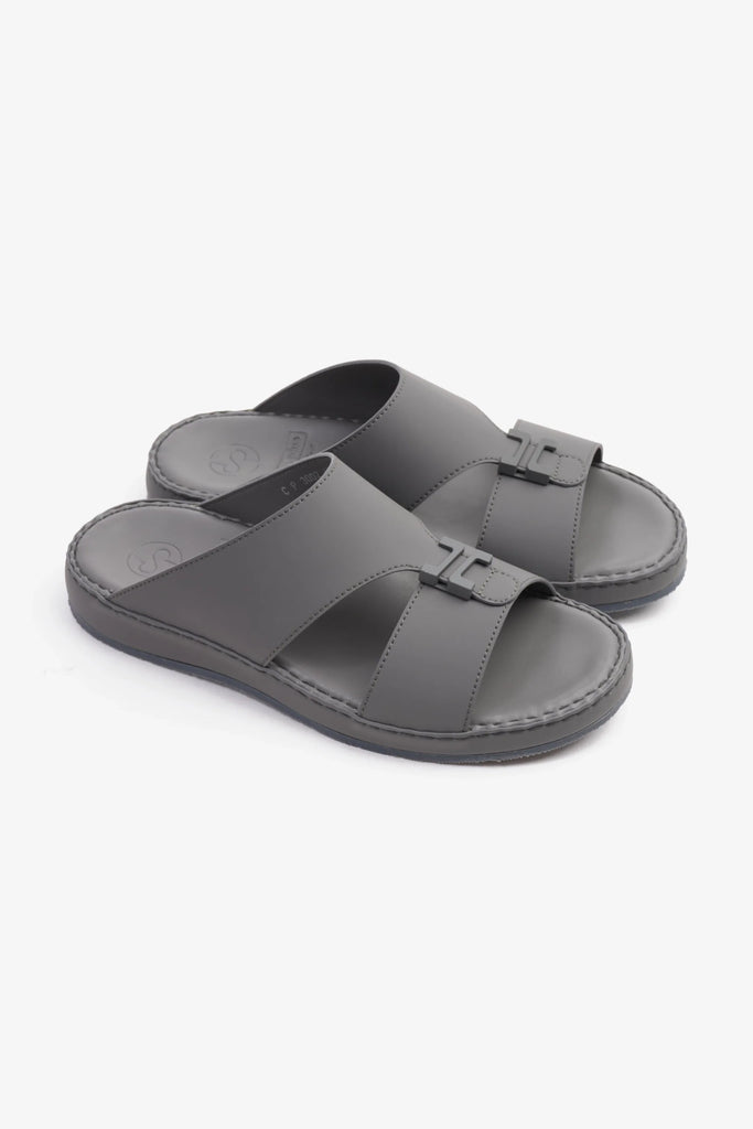 Comfort Plus Men's Matte Leather Stylish Trim Arabic Sandals Dark Grey MSDCP3002 - Sole Therapy