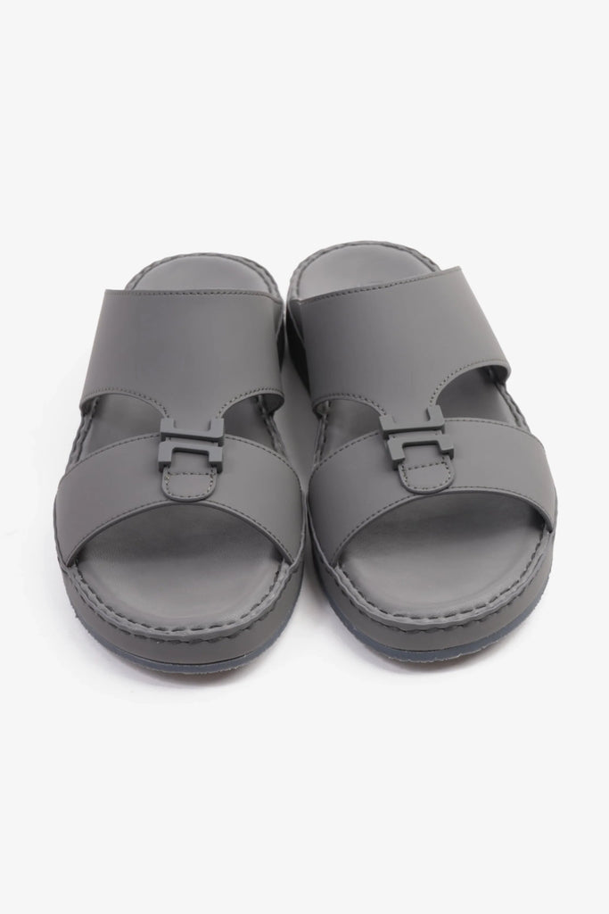 Comfort Plus Men's Matte Leather Stylish Trim Arabic Sandals Dark Grey MSDCP3002 - Sole Therapy